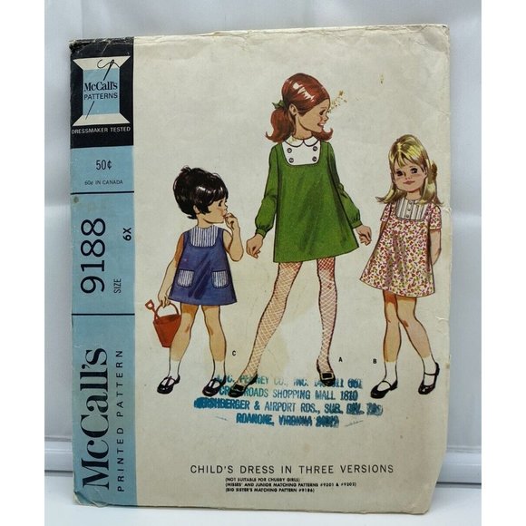 McCalls Sewing Pattern 9188 Girls 3 Versions A Line Dress Cut Sz 6X Vintage 1968 - Picture 1 of 4